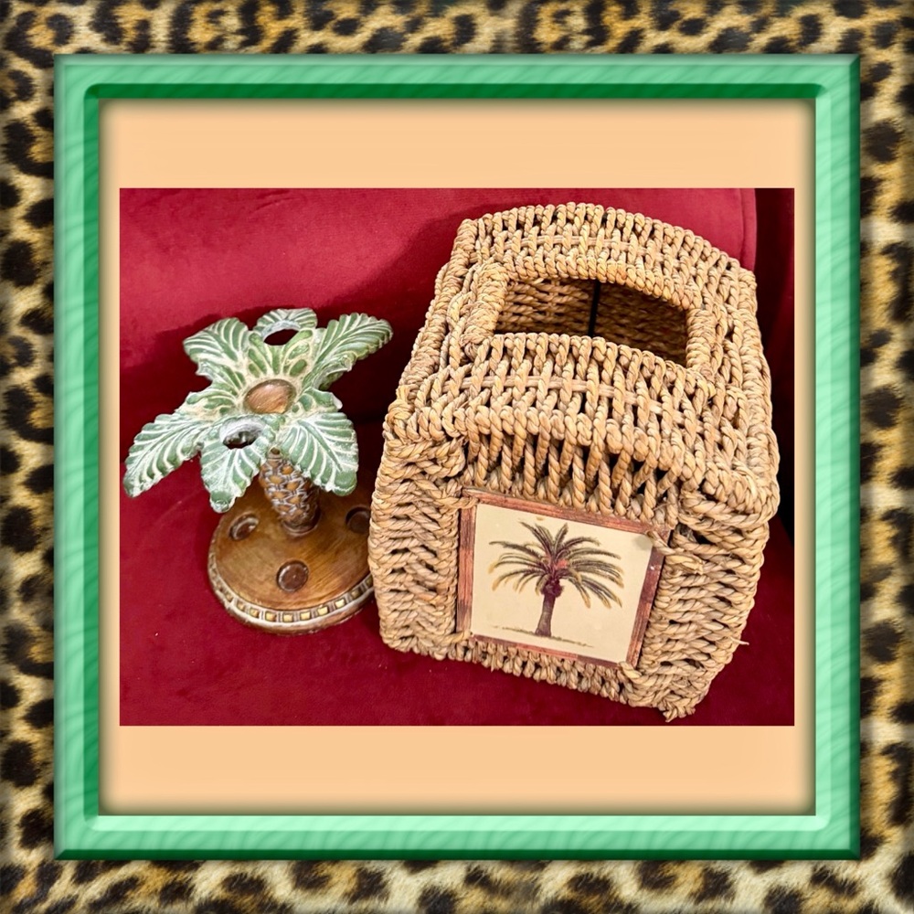 👑✅PRICE FIRM✅ Palm Tree Woven Tissue Box Cover and Toothbrush holder